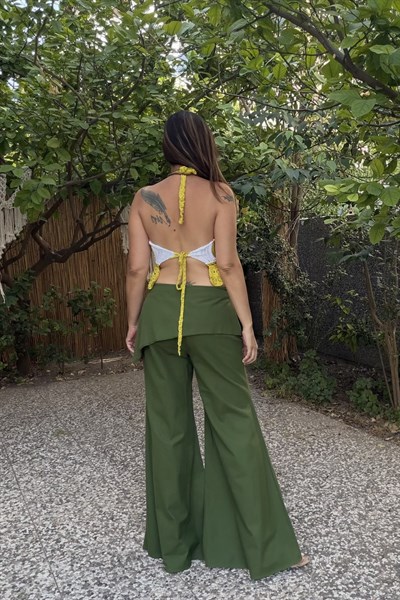 İstiridye Renk Motifli Hand Made Crop - Sarı