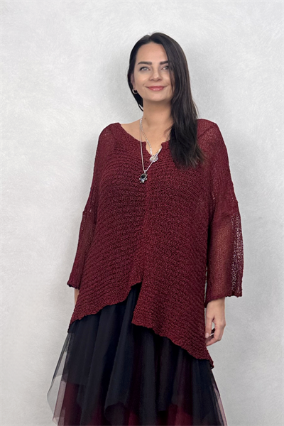 Kayık Yaka Merserize Bluz - Bordo