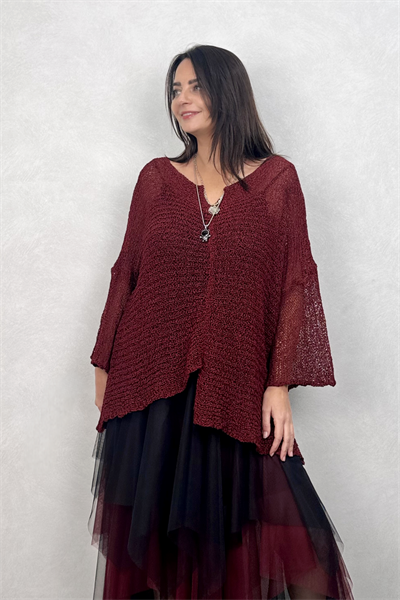 Kayık Yaka Merserize Bluz - Bordo