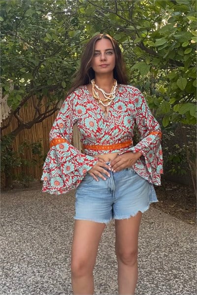 Kelebek Kol İpek Bolero Bluz -Portakal Çiçeği