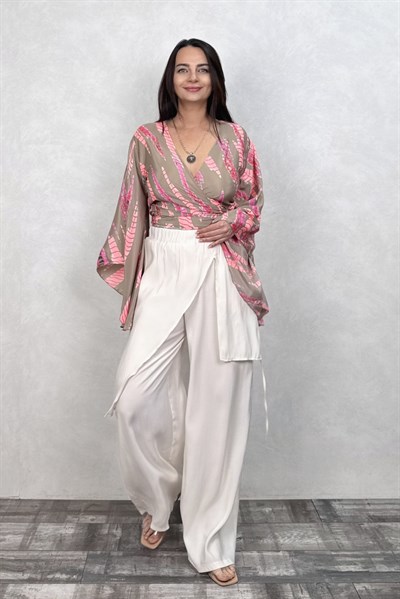 Kimono Kol İpek Bolero Bluz - Vizon pembe
