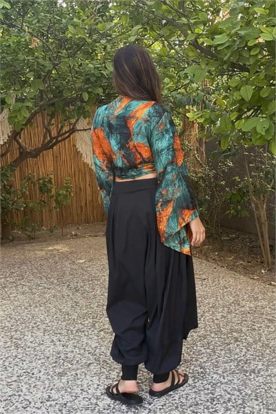 Kimono Kol İpek Bolero Bluz -Zümrüt