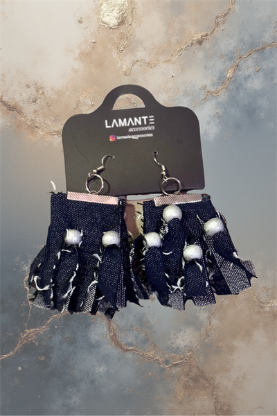 Lamante Denim Beyaz Detaylı Küpe - Mavi