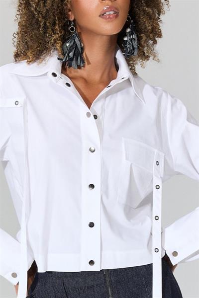 Lamante Denim Beyaz Detaylı Küpe - Mavi