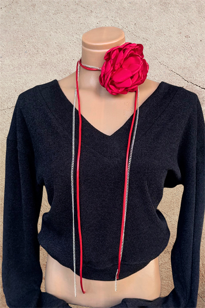Lamante Flower Kolye - Kırmızı Silver