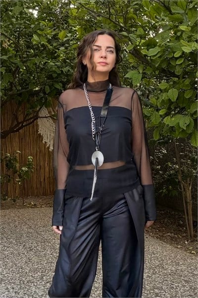 Lamante Mesh Tül Bluz - Siyah