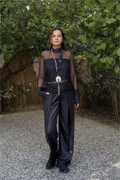 Lamante Mesh Tül Bluz - Siyah