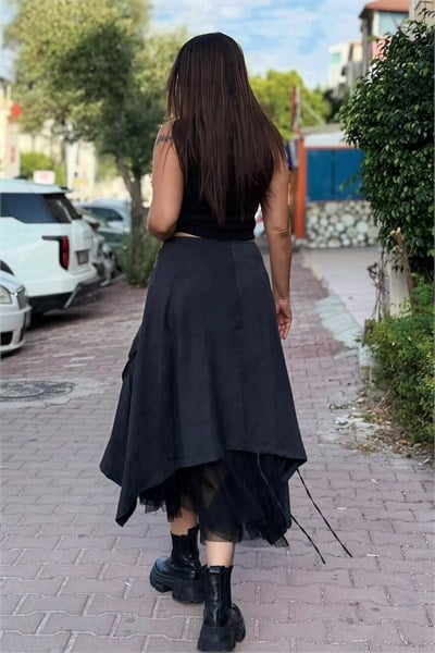 Lamante Noa Tüllü  Nubuk Etek - Antrasit Siyah