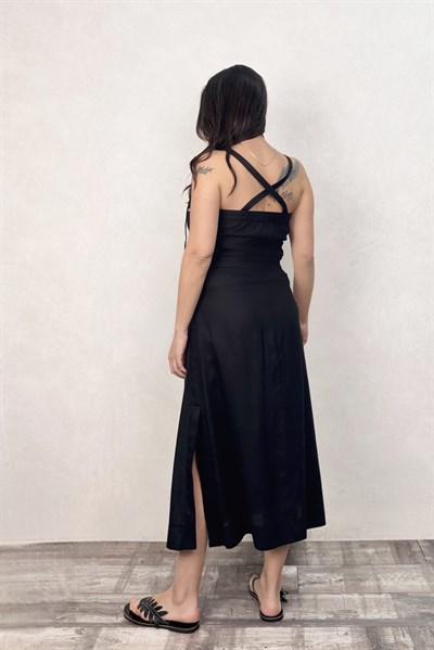 Lamante Prime Keten Crop Bluz - Siyah