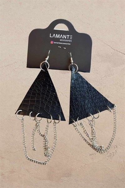 Lamante Üçgen Tasarım Küpe - Siyah