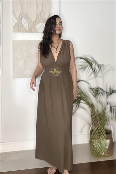 Maat Müslin Elbise - Neutral Brown Doğal Kahve