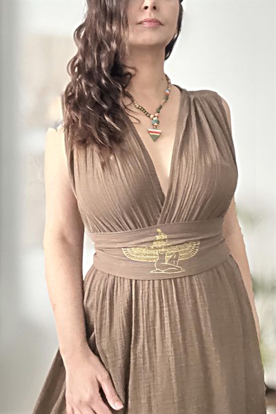 Maat Müslin Elbise - Neutral Brown Doğal Kahve