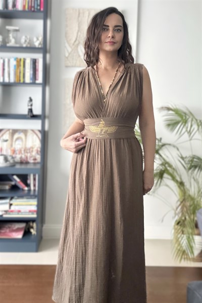 Maat Müslin Elbise - Neutral Brown Doğal Kahve