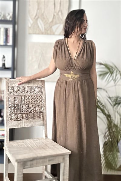 Maat Müslin Elbise - Neutral Brown Doğal Kahve