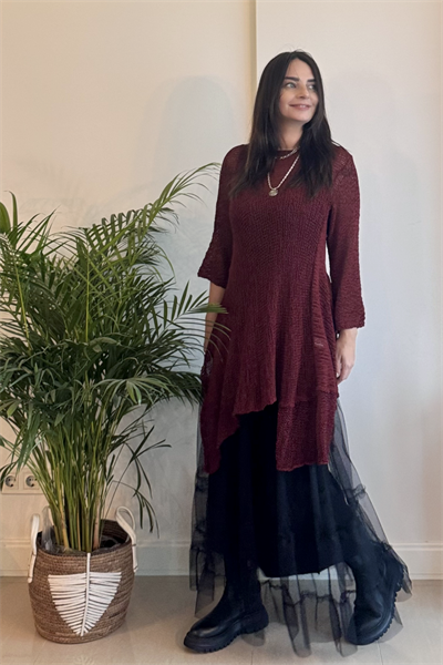 Merserize Tunik ve Tül Etek Kombin - Bordo Siyah