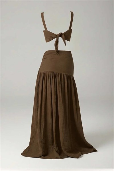 Mezula Drape Müslin Takım - Neutral Brown Doğal Kahve