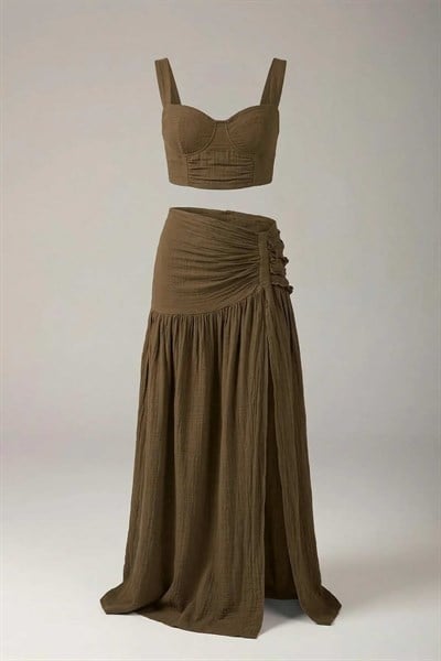 Mezula Drape Müslin Takım - Neutral Brown Doğal Kahve