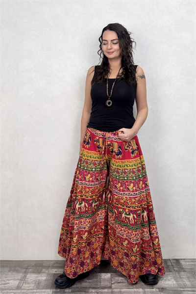 Nepal Filli Etek Pantolon - Kırmızı