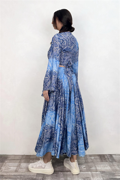 Palermo Kimono Kol İpek Takım - Mavi Şal