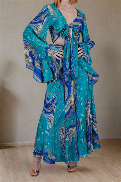 Palermo Ocean Kimono Kol İpek Takım -Yıldızlı Gece