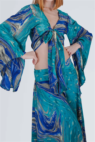 Palermo Ocean Kimono Kol İpek Takım -Yıldızlı Gece