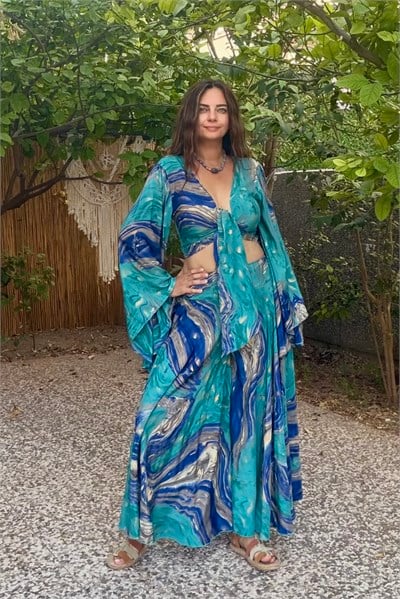 Palermo Ocean Kimono Kol İpek Takım -Yıldızlı Gece