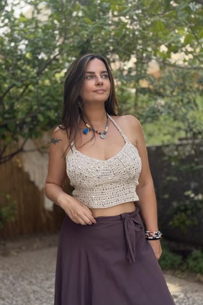 Payetli İstiridye Bohem Hand Made Crop - Vizon