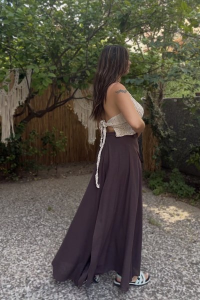 Payetli İstiridye Bohem Hand Made Crop - Vizon
