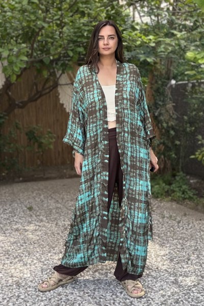 Premium İpek Kimono - Sunset Kahve Siyah