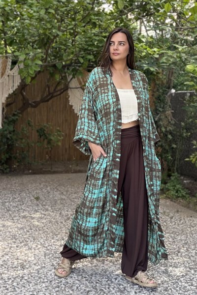 Premium İpek Kimono - Sunset Kahve Siyah
