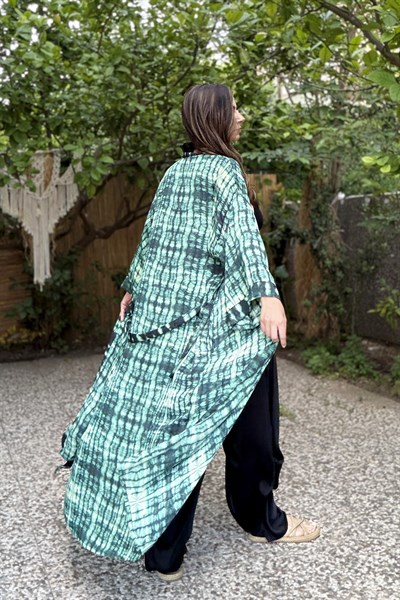 Premium İpek Kimono - Sunset Yeşil Siyah