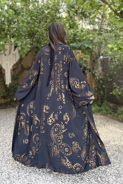Premium İpek Mystic Kimono - Siyah Gold
