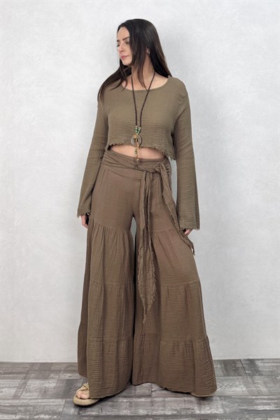 Rhodos Müslin Bluz - Neutral Brown Doğal Kahve