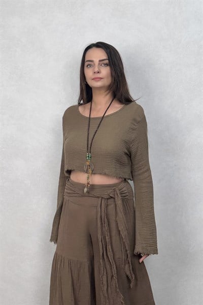Rhodos Müslin Bluz - Neutral Brown Doğal Kahve