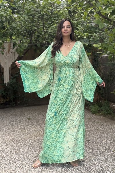 Rinaya Kimono Kol Elbise - Yeşim Yeşil