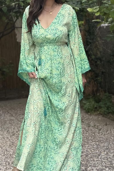 Rinaya Kimono Kol Elbise - Yeşim Yeşil