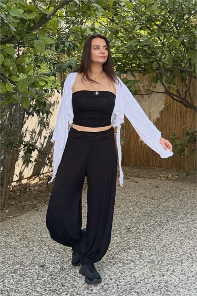 Sasha Gipe Bel Detaylı Şalvar Pantolon - Siyah