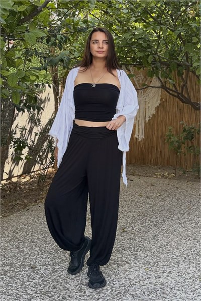 Sasha Gipe Bel Detaylı Şalvar Pantolon - Siyah