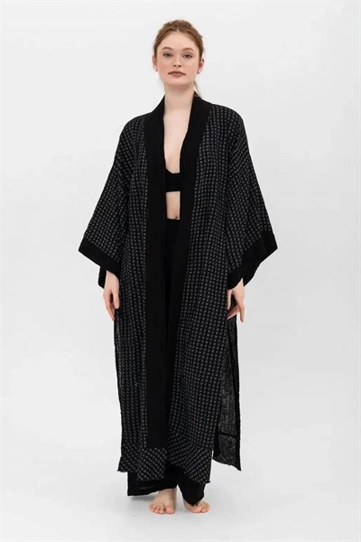 Verona Desenli Uzun Kaftan  -Siyah