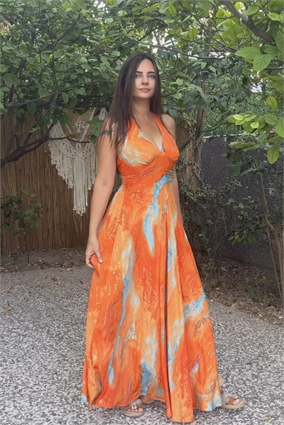 Victoria İpek Elbise - Sunset Orange