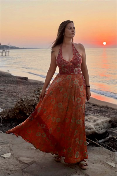 Victoria İpek Elbise - Tropikal Sunset