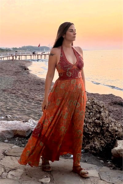 Victoria İpek Elbise - Tropikal Sunset