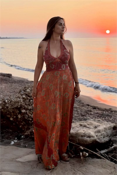 Victoria İpek Elbise - Tropikal Sunset