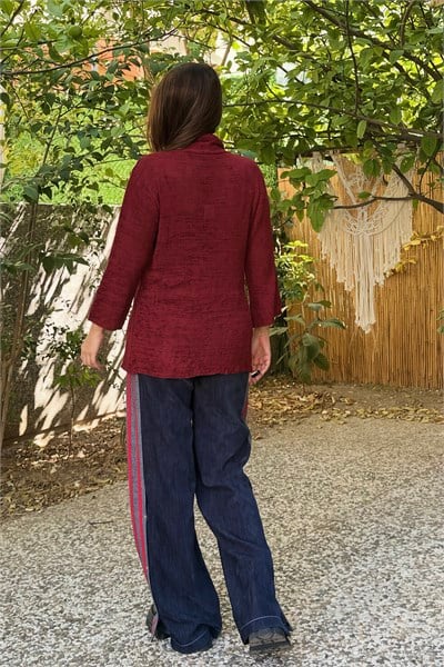 Wrap Ön Bağlamalı Merserize Hırka -Bordo