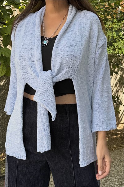 Wrap Ön Bağlamalı Merserize Hırka -Buz Mavi