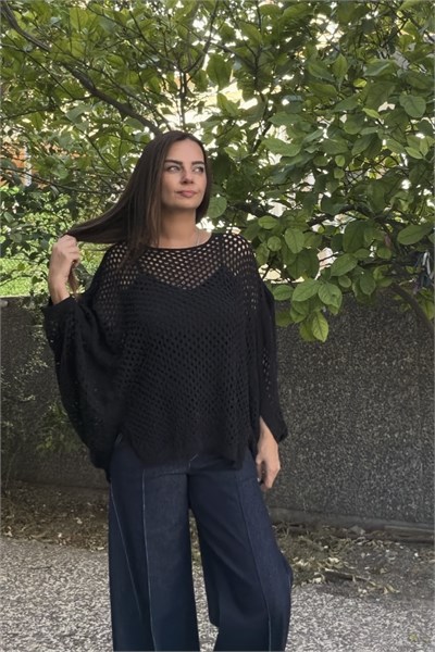 Yarasa Kol Ajurlu Triko Bluz - Siyah