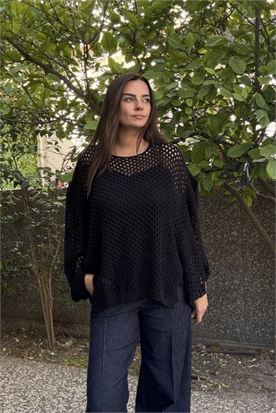 Yarasa Kol Ajurlu Triko Bluz - Siyah