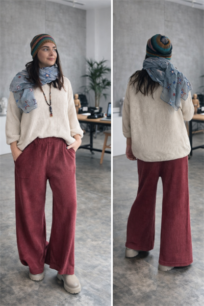 Yıkamalı Triko Pantolon - Bordo