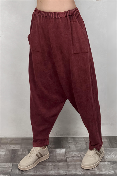 Yıkamalı Triko Şalvar - Bordo
