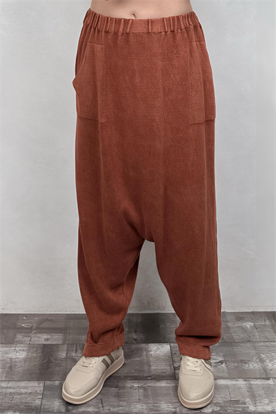 Yıkamalı Triko Şalvar - Kiremit
